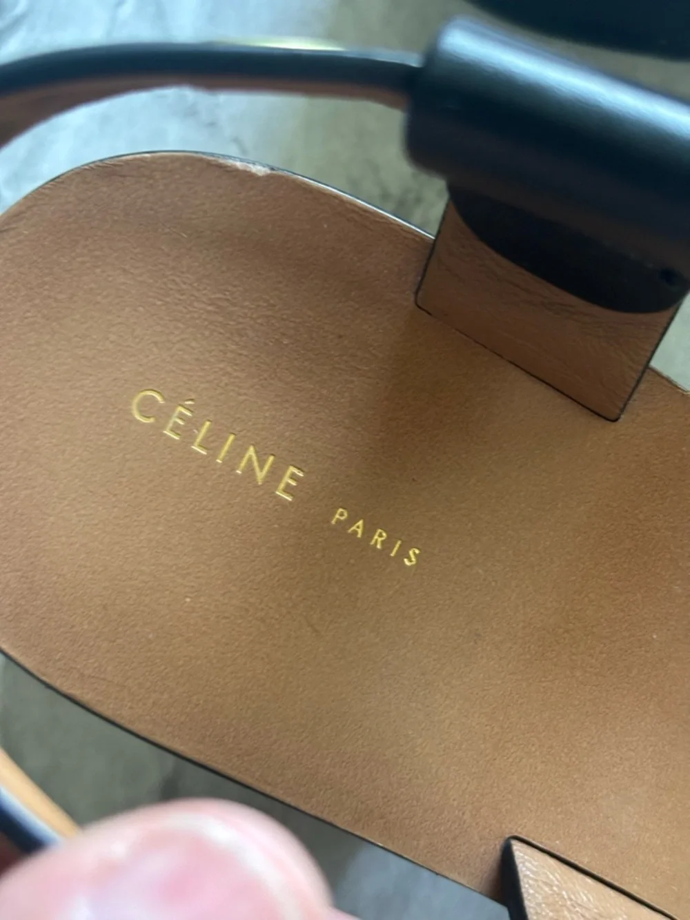 EUC CELINE Black w/Gold Grommet Straps block Heeled Sandals - Women size - Picture 3 of 6